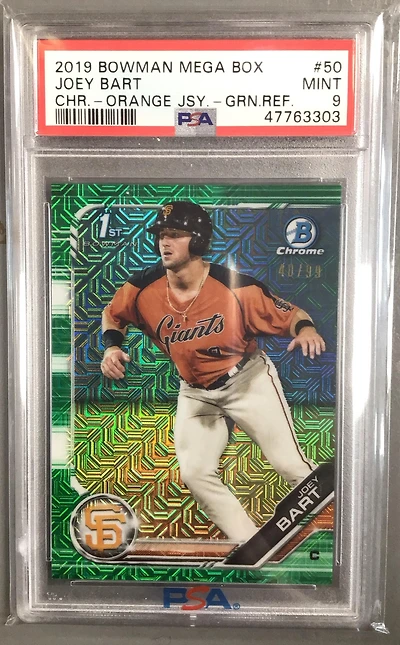 2019 Bowman Mega Box Chrome 50 Joey Bart Orange Jersey-green Refractor PSA 9