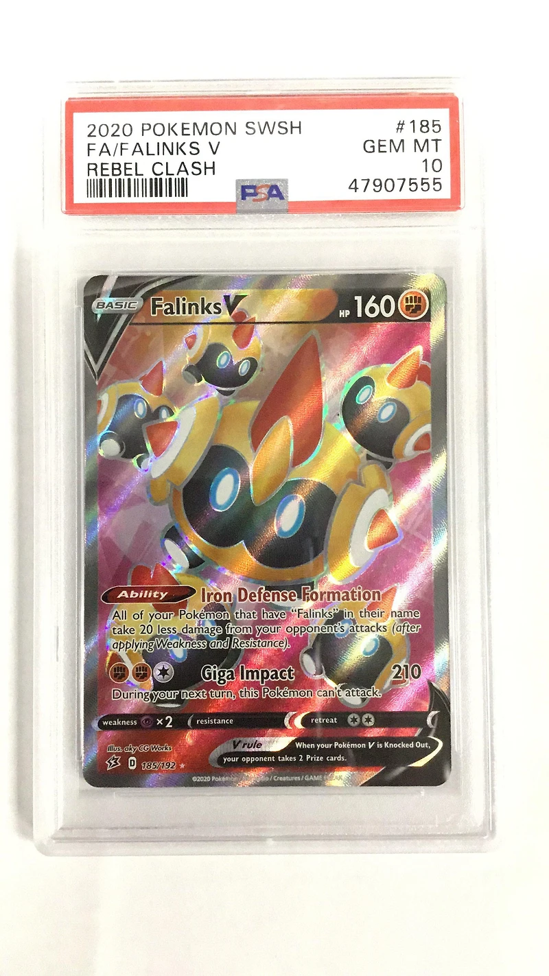 2020 Pokemon Sword & Shield Rebel Clash 185 Full Art/falinks V PSA 10
