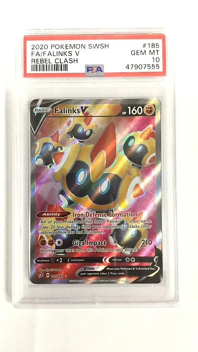 2020 Pokemon Sword & Shield Rebel Clash 185 Full Art/falinks V PSA 10