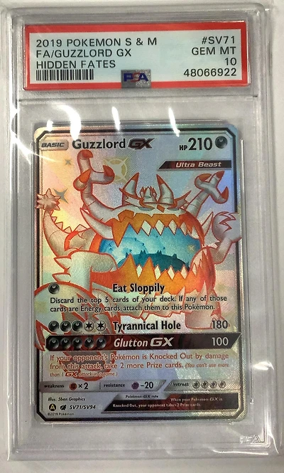 2019 Pokemon Sun & Moon Hidden Fates Sv71 Full Art/guzzlord Gx PSA