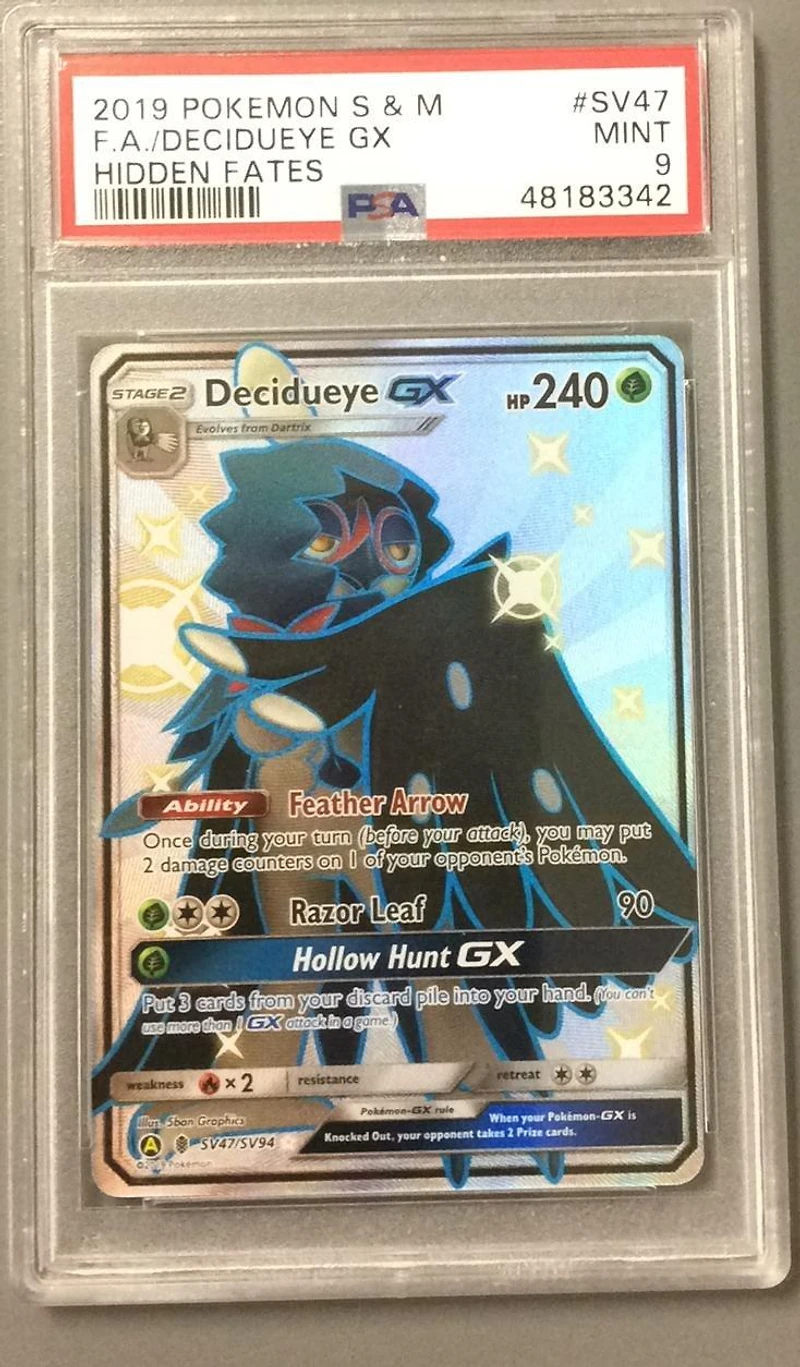 2019 Pokemon Sun & Moon Hidden Fates Sv47 Full Art/decidueye Gx PSA