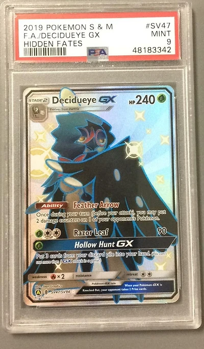 2019 Pokemon Sun & Moon Hidden Fates Sv47 Full Art/decidueye Gx PSA
