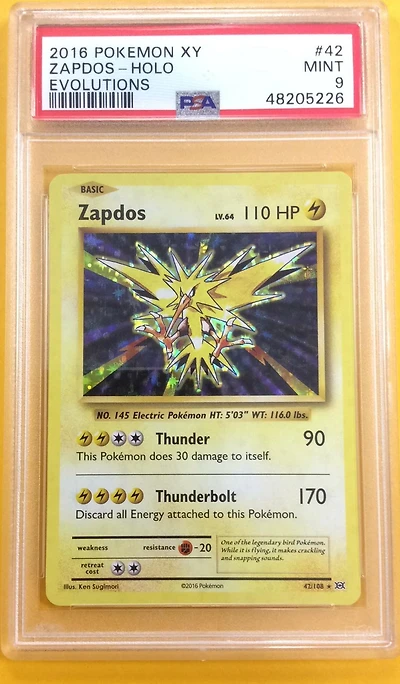 2016 Pokemon Xy Evolutions 42 Zapdos-holo PSA