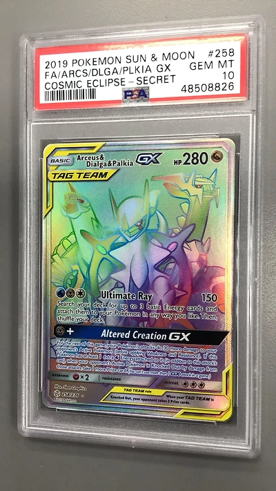 2019 Pokemon Sun & Moon Cosmic Eclipse 258 Full Art/arceus & Dialga & Palkia Gx Secret PSA