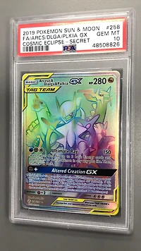 2019 Pokemon Sun & Moon Cosmic Eclipse 258 Full Art/arceus & Dialga & Palkia Gx Secret PSA