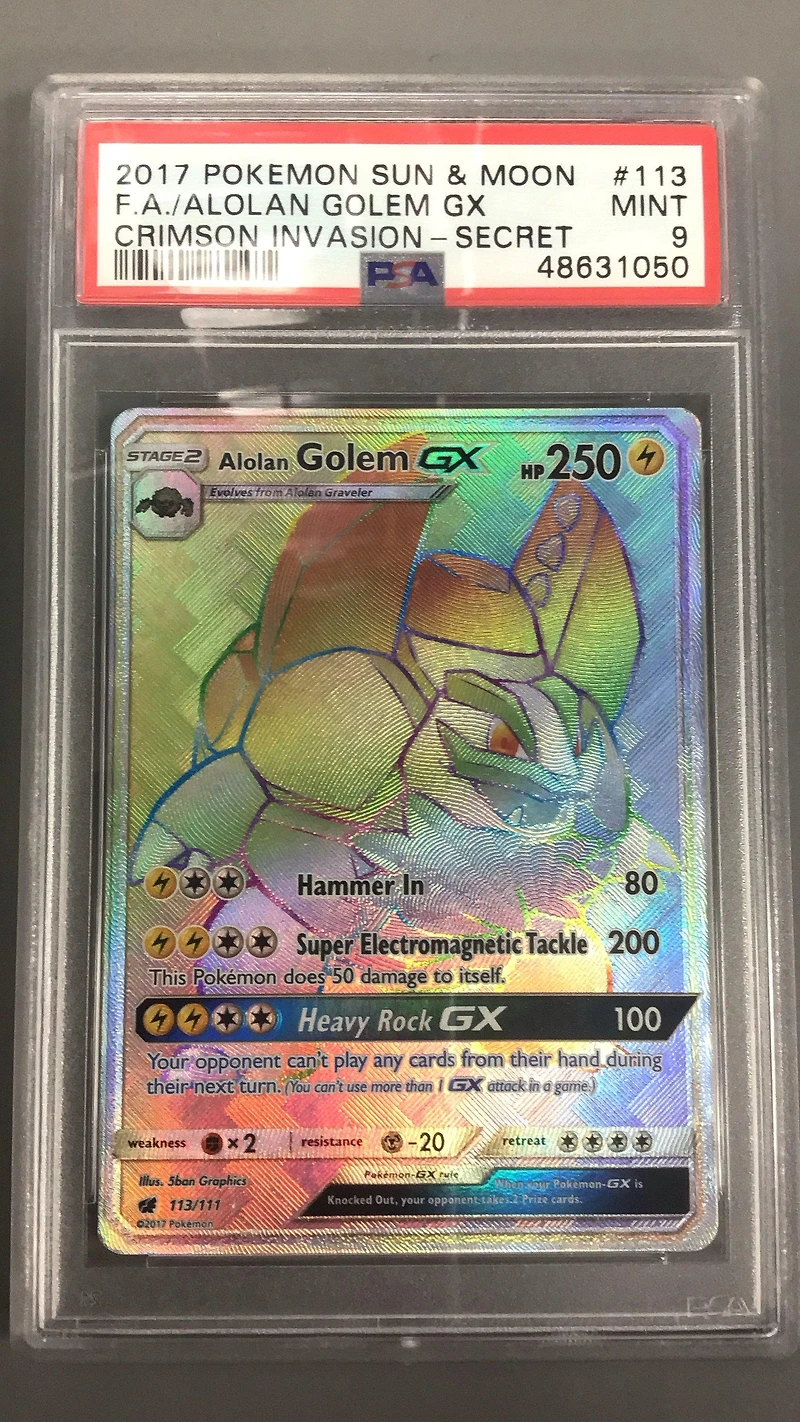2017 Pokemon Sun & Moon Crimson Invasion 113 Full Art/alolan Golem Gx Secret PSA