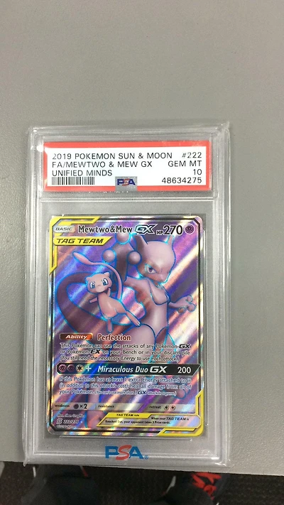 2019 Pokemon Sun & Moon Unified Minds 222 Full Art/mewtwo & Mew Gx PSA