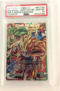 2019 Dragon Ball Super Card Game Series 7 Assault Of The Saiyans Bt7-130 Ss3 Scramble-raditz, Vegeta & Broly Secret Rare PSA 10