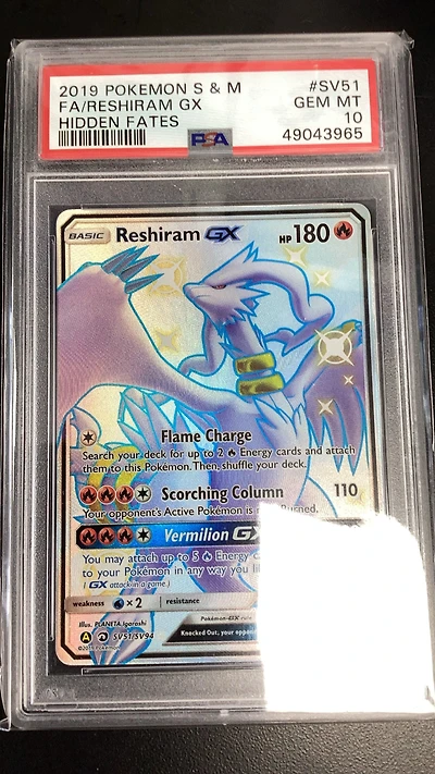 2019 Pokemon Sun & Moon Hidden Fates Sv51 Fa/reshiram Gx PSA