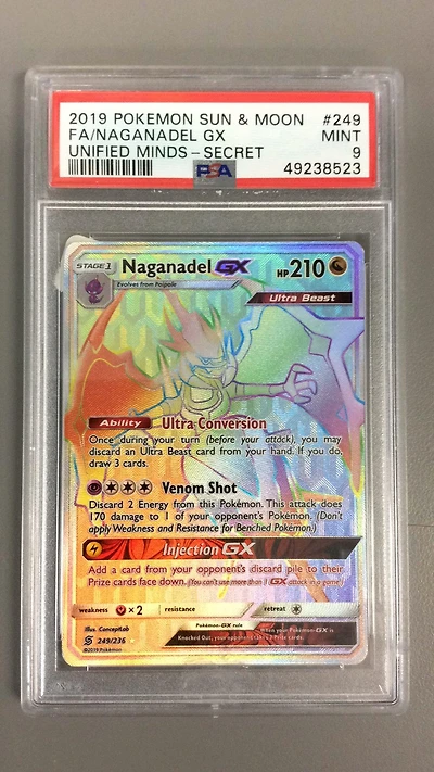 2019 Pokemon Sun & Moon Unified Minds 249 Full Art/naganadel Gx Secret PSA
