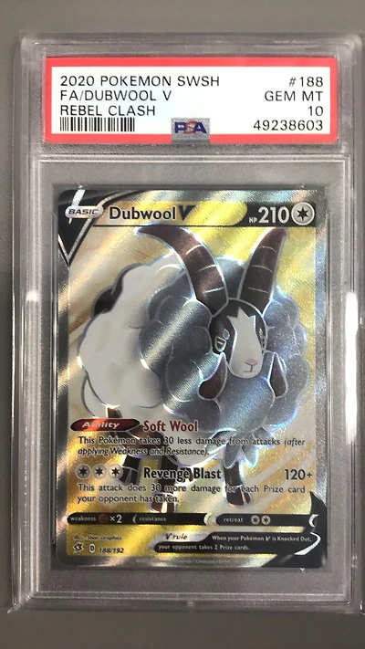 2020 Pokemon Sword & Shield Rebel Clash 188 Fa/dubwool V PSA 10