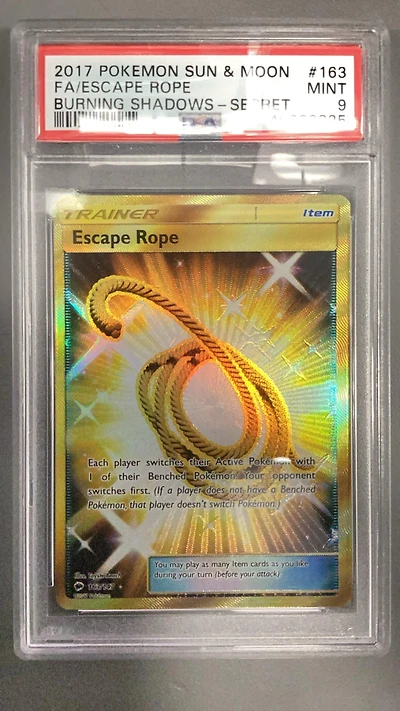 2017 Pokemon Sun & Moon Burning Shadows 163 Full Art/escape Rope Secret PSA 9