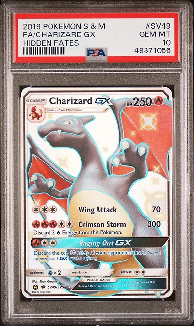 2019 Pokemon Sun & Moon Hidden Fates Sv49 Fa/charizard Gx PSA