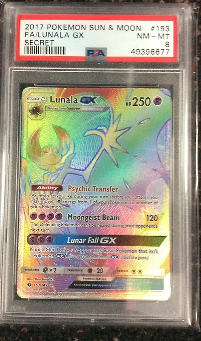 2017 Pokemon Sun & Moon 153 Full Art/lunala Gx Secret PSA