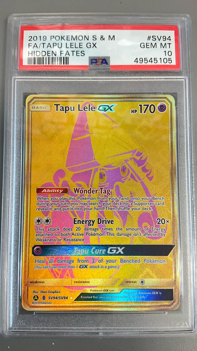 2019 Pokemon Sun & Moon Hidden Fates Sv94 Full Art/tapu Lele Gx PSA 10