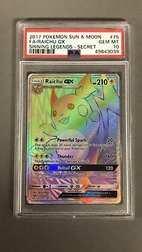 2017 Pokemon Sun & Moon Shining Legends 75 Full Art/raichu Gx Secret PSA