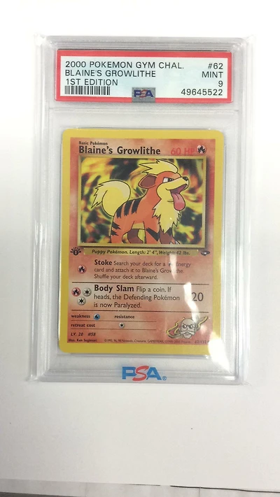 2000 Pokemon Gym Challenge 62 Blaine's Growlithe 1st Edition PSA