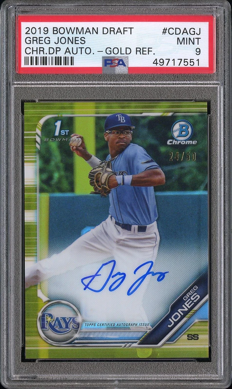 2019 Bowman Draft Chrome Draft Picks Autograph Cdagj Greg Jones Gold Refractor PSA 9