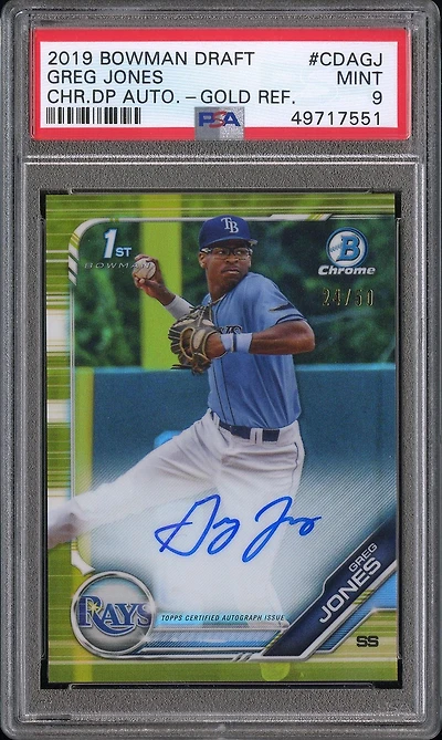 2019 Bowman Draft Chrome Draft Picks Autograph Cdagj Greg Jones Gold Refractor PSA 9