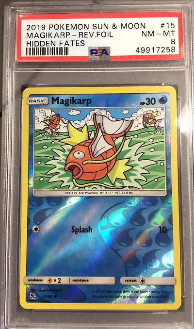 2019 Pokemon Sun & Moon Hidden Fates 15 Magikarp-reverse Foil PSA
