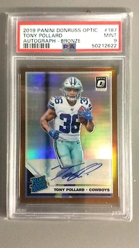 2019 Panini Donruss Optic 187 Tony Pollard Autograph-bronze PSA 9