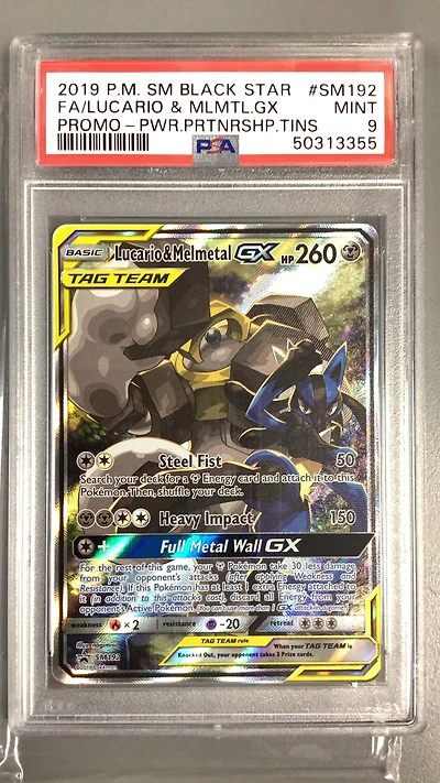 2019 Pokemon Sm Black Star Promo Sm192 Full Art/lucario & Melmetal Gx Power Partnership Tins PSA