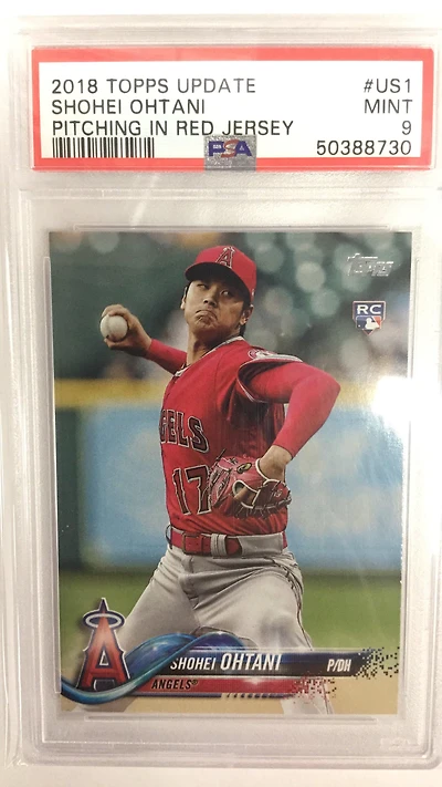 2018 Topps Update Us1 Shohei Ohtani Pitching In Red Jersey PSA 9