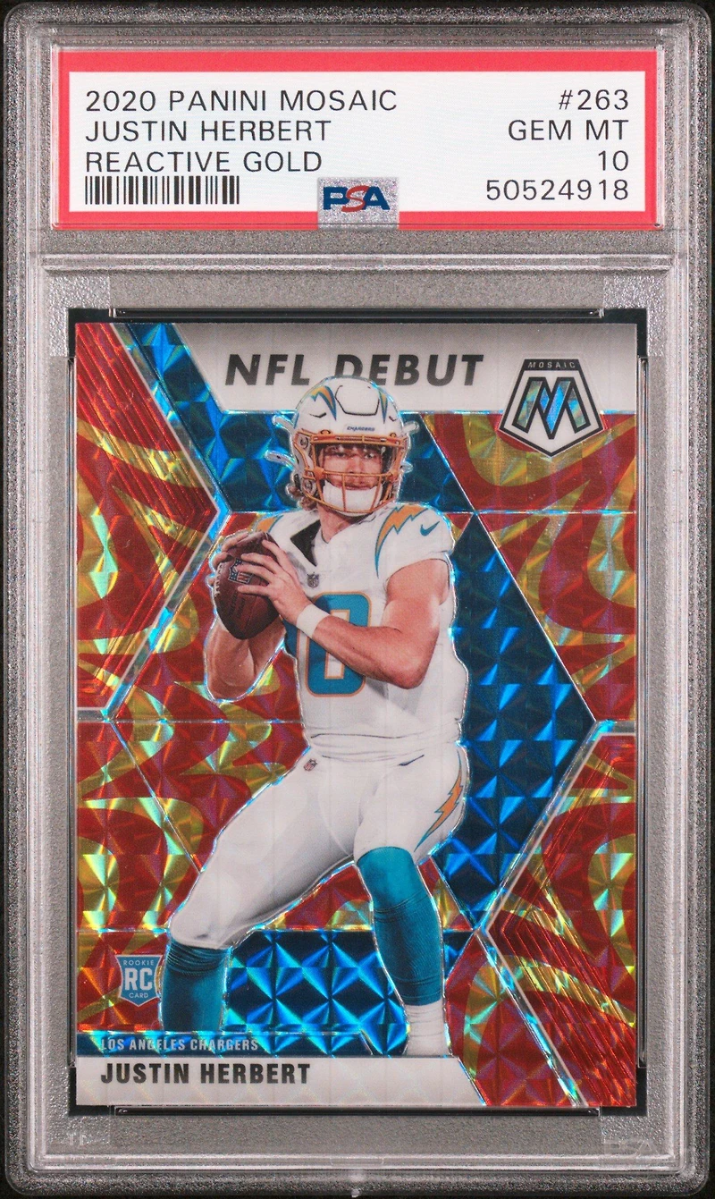 2020 Panini Mosaic Justin Herbert Reactive Gold PSA