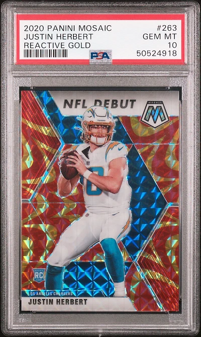 2020 Panini Mosaic Justin Herbert Reactive Gold PSA