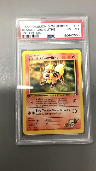 2000 Pokemon Gym Heroes 35 Blaine's Growlithe PSA 8