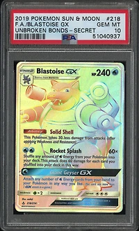 2019 Pokemon Sun & Moon Unbroken Bonds 218 Full Art/blastoise Gx Secret PSA