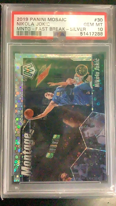 2019 Panini Mosaic Montage 30 Nikola Jokic Fast Break-silver PSA 10
