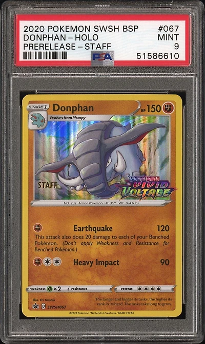 2020 Pokemon Swsh Black Star Promo 067 Donphan-holo Prerelease-staff PSA