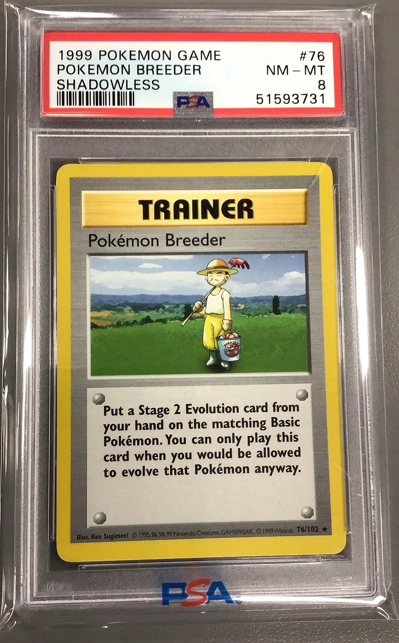 1999 Pokemon Game 76 Pokemon Breeder Shadowless PSA 8