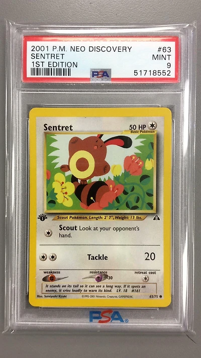 2001 Pokemon Neo Discovery 63 Sentret 1st Edition PSA