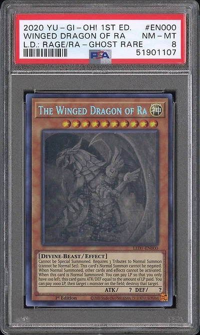 2020 Yu-gi-oh! Legendary Duelists: Rage Of Ra En000 The Winged Dragon Of Ra 1st Edition-ghost Rare PSA