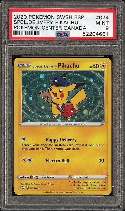 2020 Pokemon Swsh Black Star Promo 074 Special Delivery Pikachu-holo Pokemon Center Canada PSA