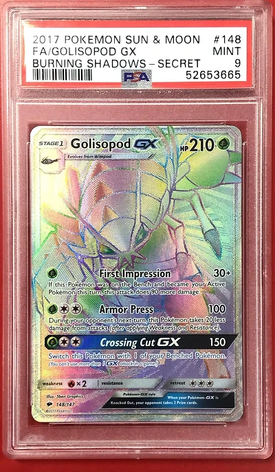 2017 Pokemon Sun & Moon Burning Shadows 148 Full Art/golisopod Gx Secret PSA 9