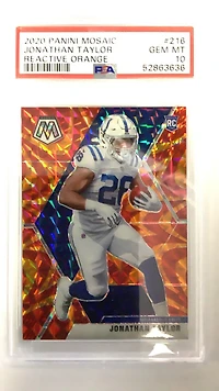 2020 Panini Mosaic 216 Jonathan Taylor Reactive Orange PSA 10