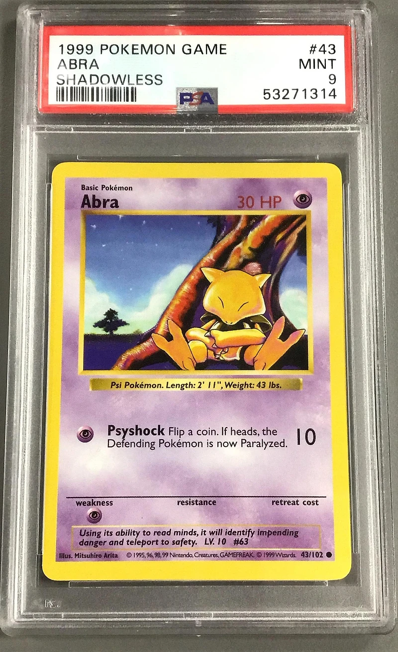 1999 Pokemon Game 43 Abra Shadowless PSA