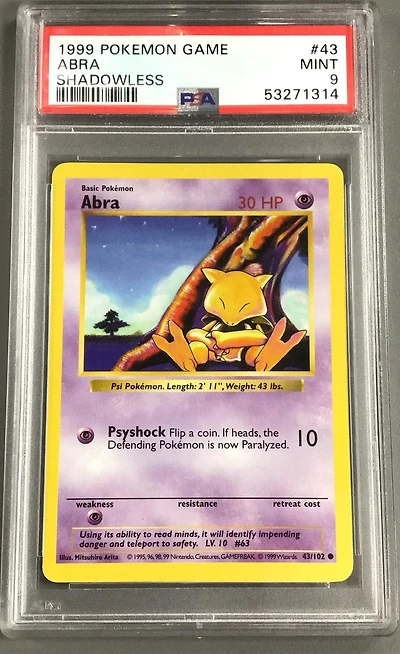 1999 Pokemon Game 43 Abra Shadowless PSA