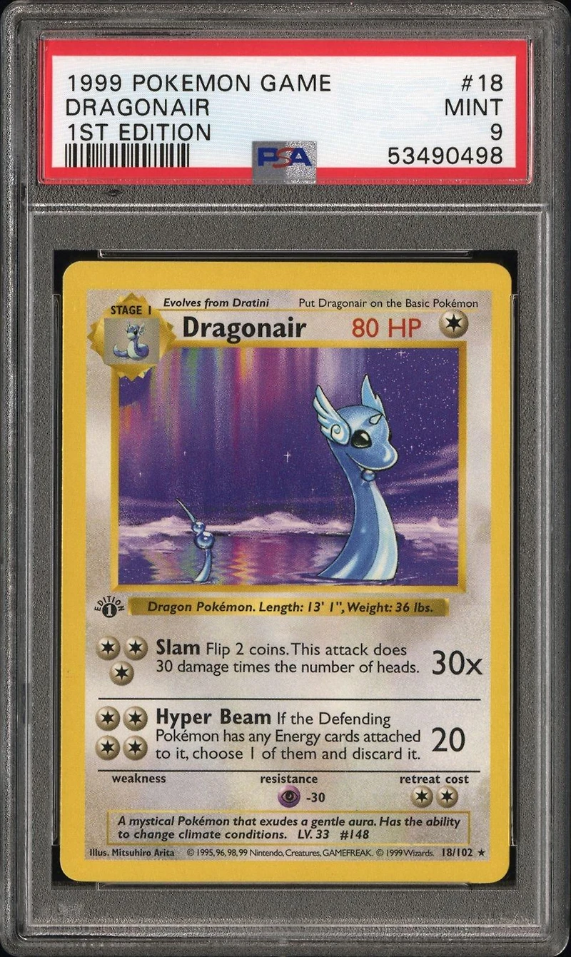 1999 Pokemon Game 18 Dragonair 1st Edition PSA 9