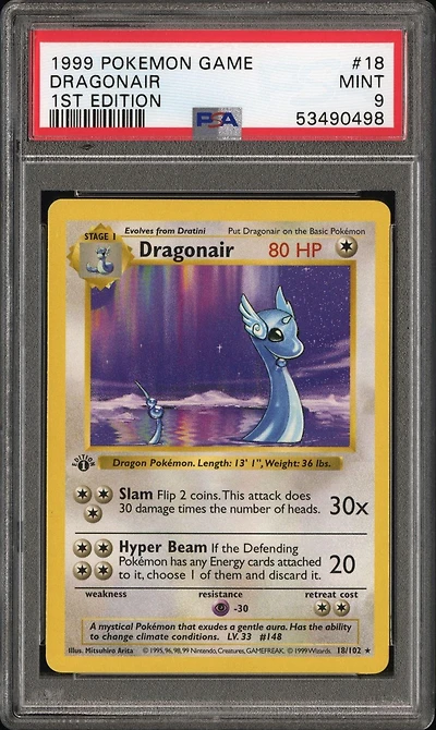 1999 Pokemon Game 18 Dragonair 1st Edition PSA 9