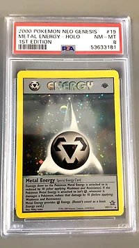 2000 Pokemon Neo Genesis 1st Edition 19 Metal Energy PSA 8