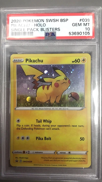 2020 Pokemon Swsh Black Star Promo 039 Pikachu-holo Single Pack Blisters PSA