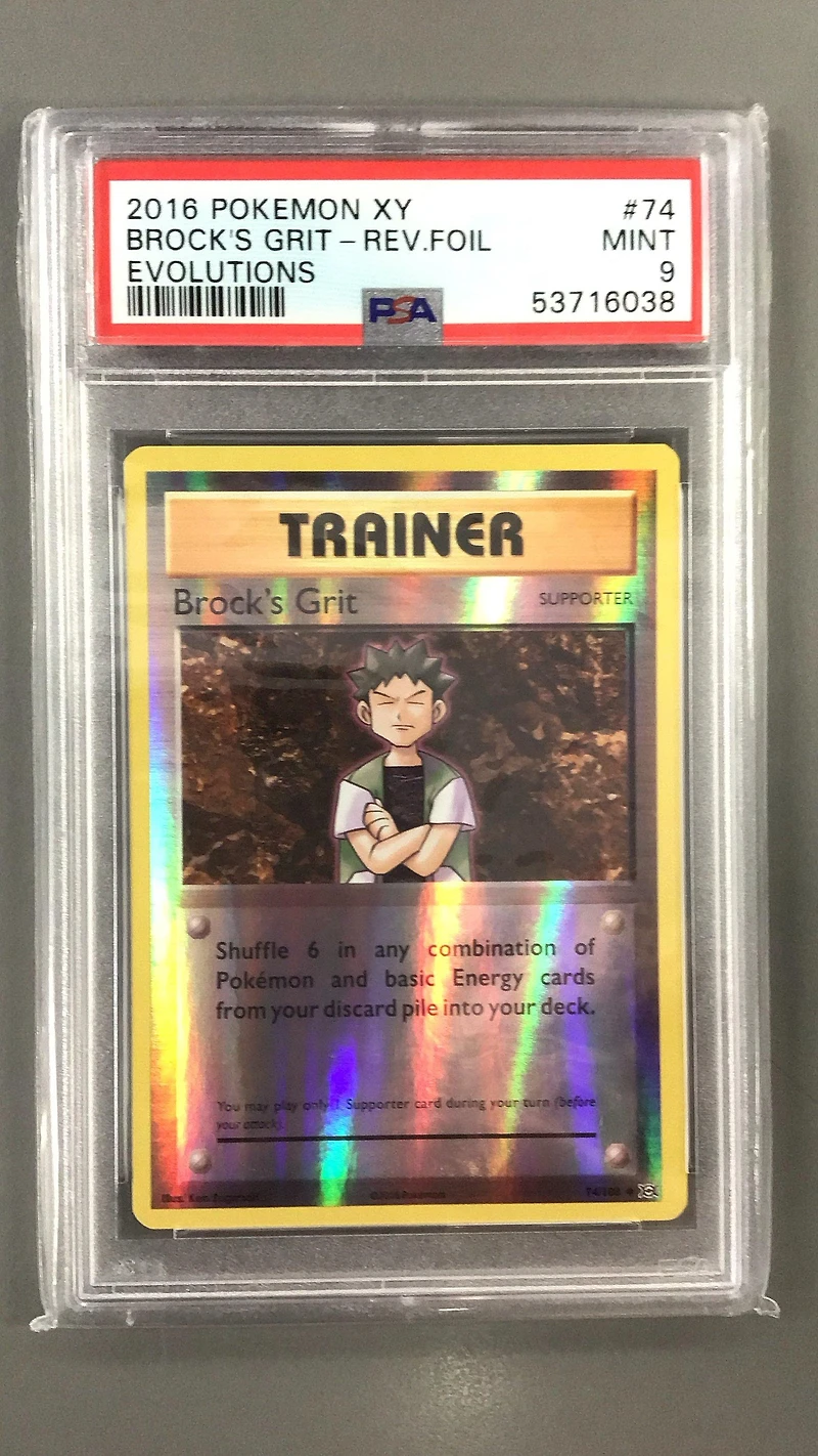 2016 Pokemon Xy Evolutions 74 Brock's Grit-reverse Foil PSA 9