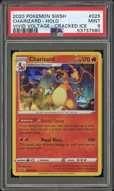 2020 Pokemon Sword & Shield Vivid Voltage 025 Charizard-holo Cracked Ice PSA