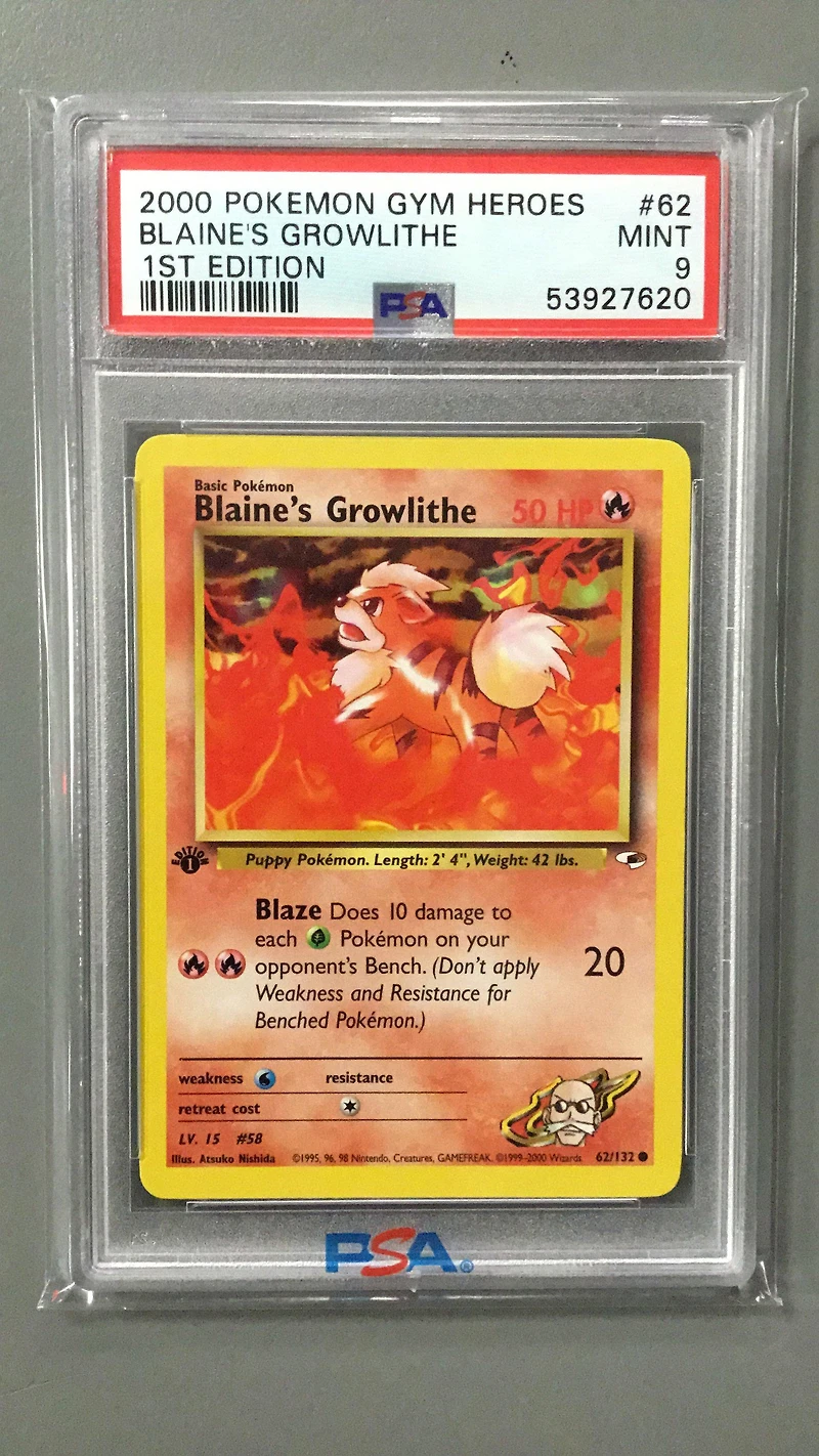 2000 Pokemon Gym Heroes 62 Blaine's Growlithe 1st Edition PSA