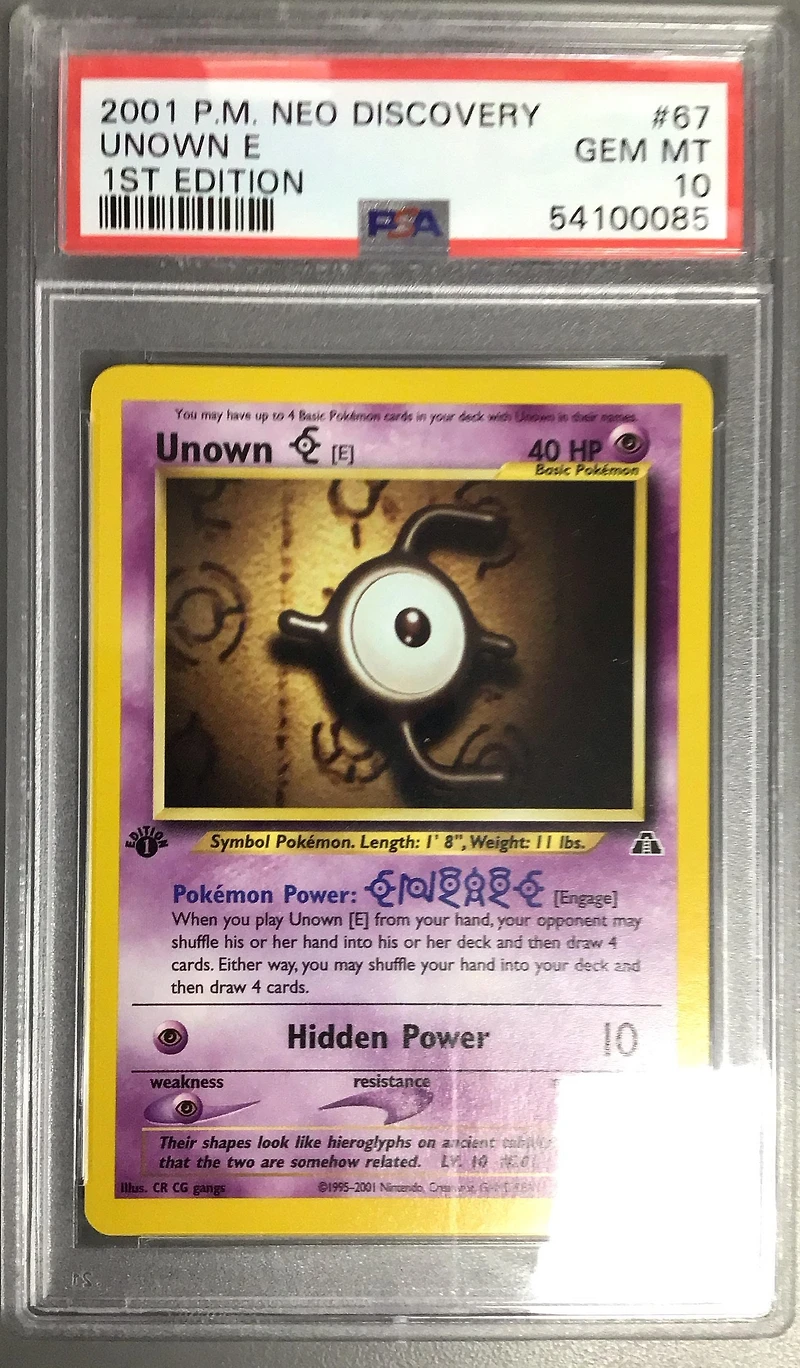 2001 Pokemon Neo Discovery 67 Unown E 1st Edition PSA 10