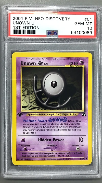 2001 Pokemon Neo Discovery 51 Unown U 1st Edition PSA 10
